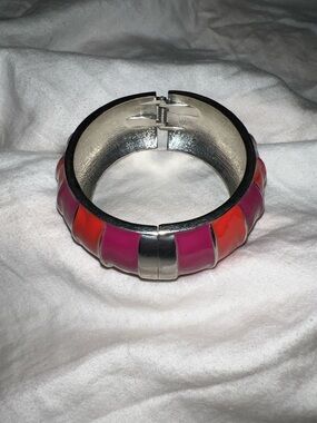 Pink & Orange Enamel Hinged Bracelet - Fashion Statement Bangle